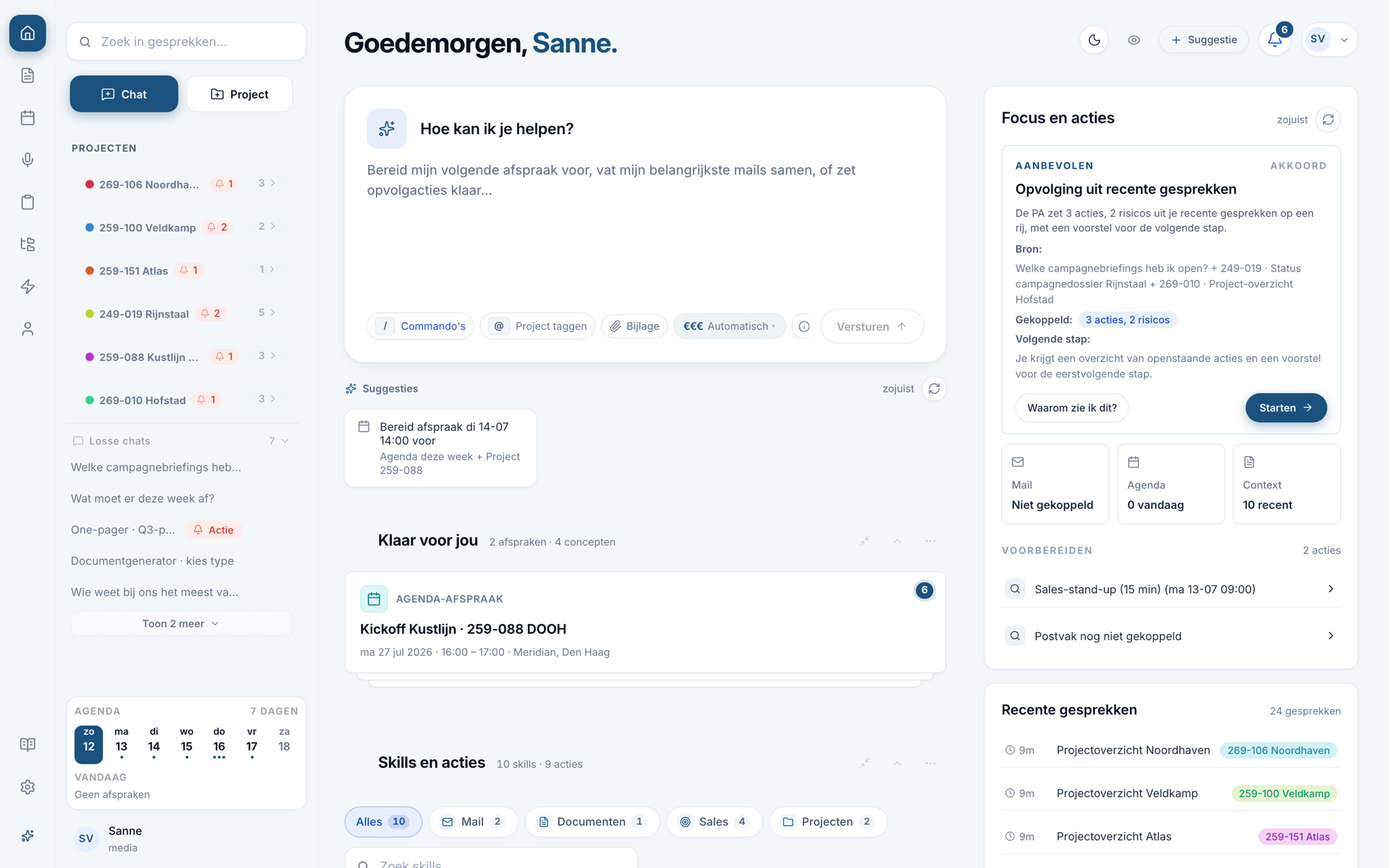 Screenshot van de gebouwde interne werkapp: dagstart met prioriteiten en acties voor controle